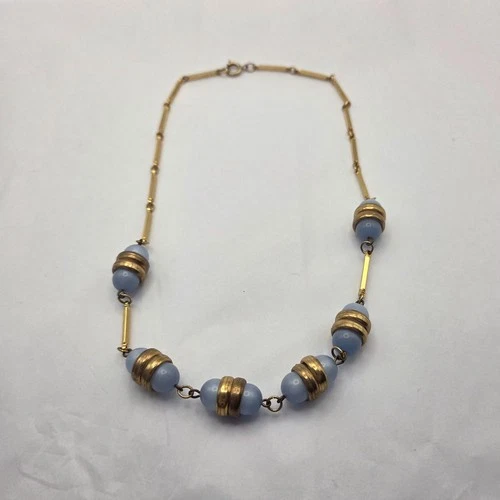 Vintage Costume Jewelry Necklace Blue And Goldtone