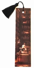 Ghost Reading with Pumpkins Bookmark Cozy Gothic Halloween Design with Tassel