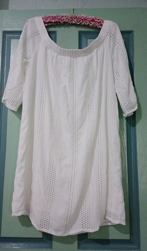 Witchery White Embroidery Lace Overlay Off Shoulder Summer Mini Dress Size 16 - Picture 1 of 4