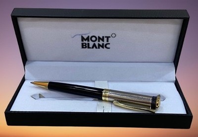 Montblanc Rollerball Pen Blue Ink Gold Plated Barrel For Gift Luxury Instrument