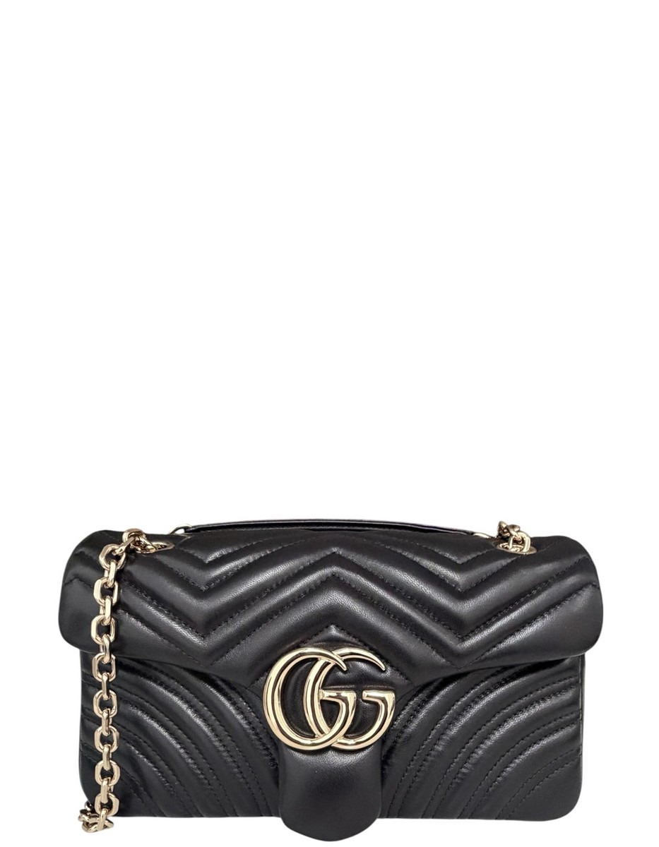 Gucci Black Leather GG Medium Marmont Shoulder Bag NEW MODEL | eBay