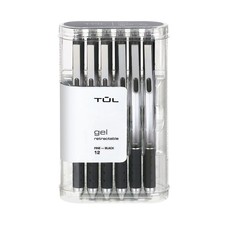 Retractable Gel Pens, Fine Point, 0.5 mm, Gray Barrel, Black Ink, Pack Of 12 ...