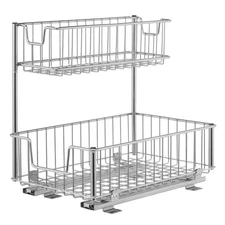 Under Sink Organizer Sliding Storage Rack Chrome 2 Tier Basket Cabinet Shelf