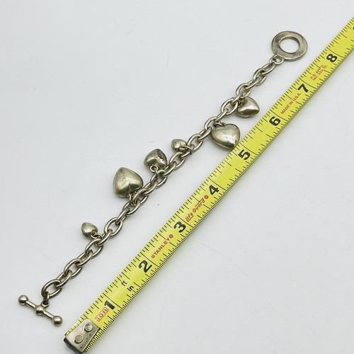 Vintage Puffy Heart Charm Bracelet Silver Tone Metal Fits 6 3/4"Wrist - Picture 6 of 6