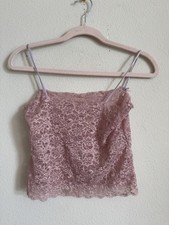 Vintage Y2K Victoria  s Secret Lace Pink Bow Sheer Cami Crop Top S Lingerie 2002