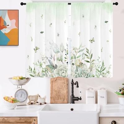 Floral Kitchen Curtain Short 27.5'' W x 39'' L Small Mini Short Cafe Botanica...