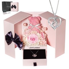 Preserved Flowers with Necklace Gifts for Mom, Unique Pearl Rose Eternal Flow...
