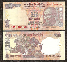 INDIA 10 RUPEES P102ah  U  2016 x 1 Pcs UNC GANDHI TIGER RHINO RGR SIGN BANKNOTE