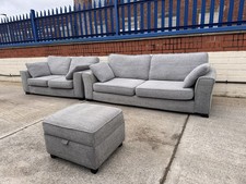 DFS 3 Seater & 2 Seater + Footrest Grey Fabric Sofas (Delivery Available)