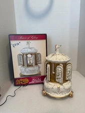 Mr Christmas Porcelain Angel Christmas Carillon Musical Gold Lighted Carousel 