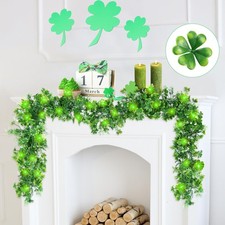 2 Pack St Patrick's Day Garlands 11.5Ft Plastic Shamrock Clover Garlands Artific