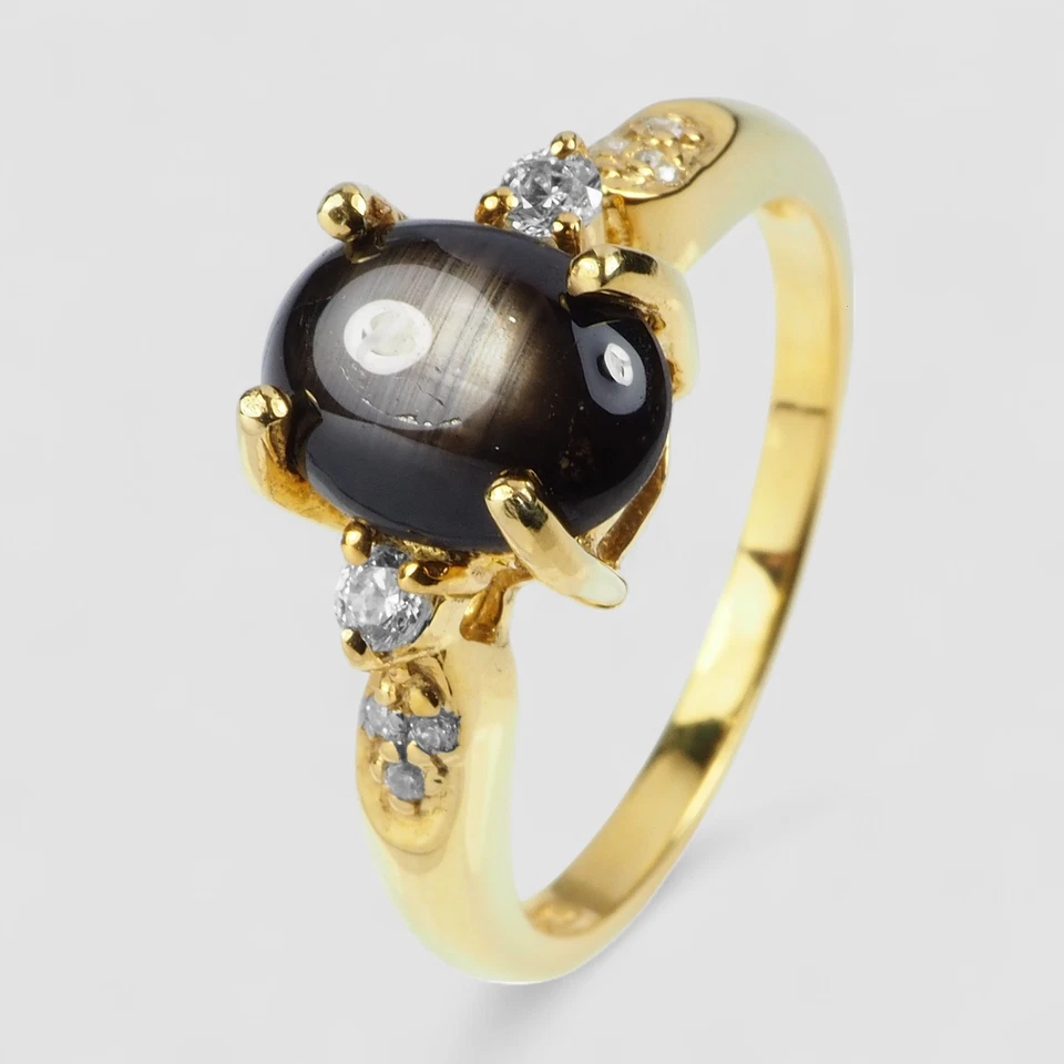 Anillos de plata de ley 925 de oro 24K de 1,40 quilates con zafiro estrella negra de Tailandia talla 6,25 Foto 3 de 4