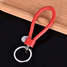 Red Vintage Leather Rope Weave Braided Strap Keyring Car Key Chain Ring Gift