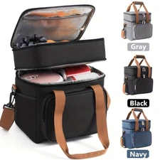 Double Deck Lunch Bag Dual Compartment for Women Men Work Office Insulated Box