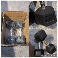 Pair of Rubber Hex Dumbbells 10kg – Rubber Coated – Home Gym Fitness Weights