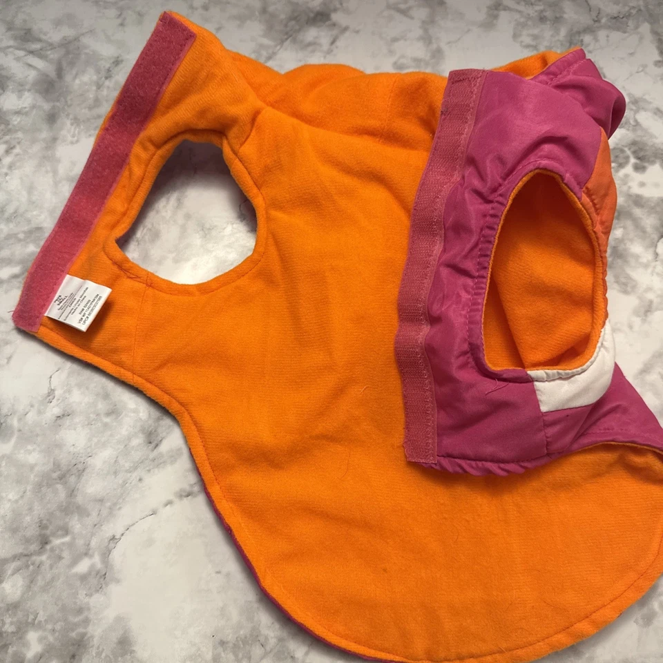 Dog Vest with Hood. Nylon Shell w/Lightweight Lining. Pink/Orange/White Size S - Image 3 of 4