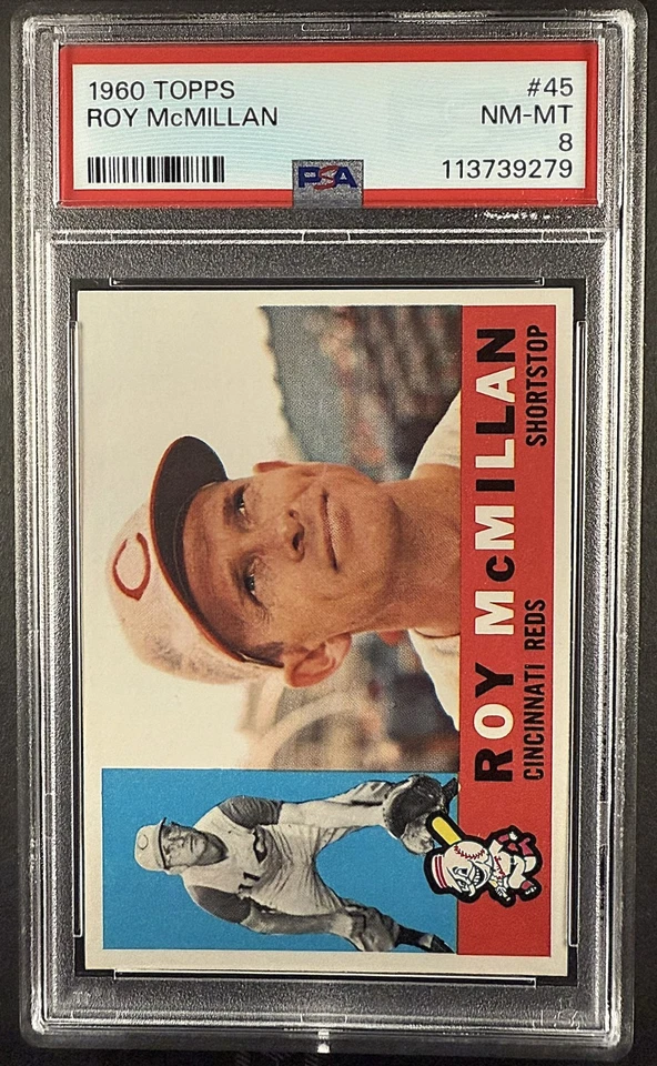 1960 Topps Baseball (lote de 12) #24 Dick Grey #45 Roy Mcmillan PSA 8 casi nuevo como nuevo Foto 3 de 4