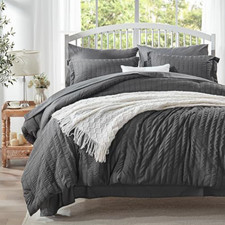 Queen Comforter Set 7 Piece, Dark Grey Bed in a Bag Queen,