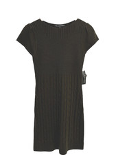 Jones Wear Women Green Olive Ribbed Knit Dress Short Sleeve Size M