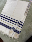Jewish Tallit prayer shawl with Yarmulke, Hebrew embroidered velvet bag, clips — photo 7
