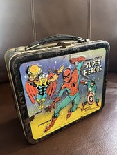 Vtg 1976 MARVEL COMICS SUPER HEROES LUNCHBOX METAL Lunch Box Thermos spiderman