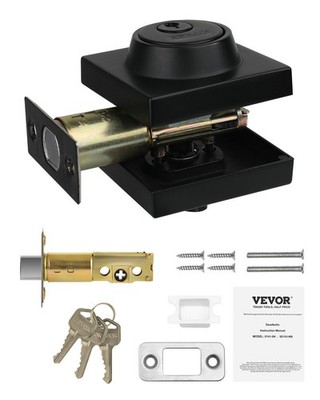 Deadbolt Lock,Square Single Cylinder Dead Bolt,Keyed 1 Side,Fits Standard Size