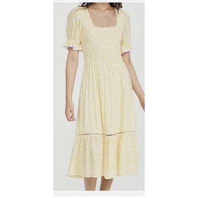 NWT Lost and Wander Yellow White Flower Midi Dress- S