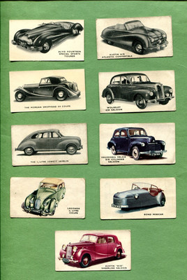 1949 KELLOGG'S CORN FLAKES MOTOR CARS 9 DIFFERENT CARD LOT