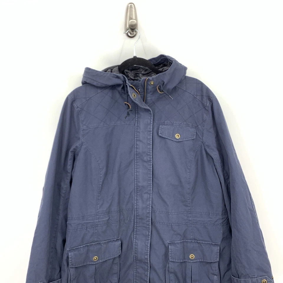LL Bean Mujer Talla XL Chaqueta Azul Anorak Abrigo Azul Lona Largo Forrado Capucha Cremallera Foto 2 de 4