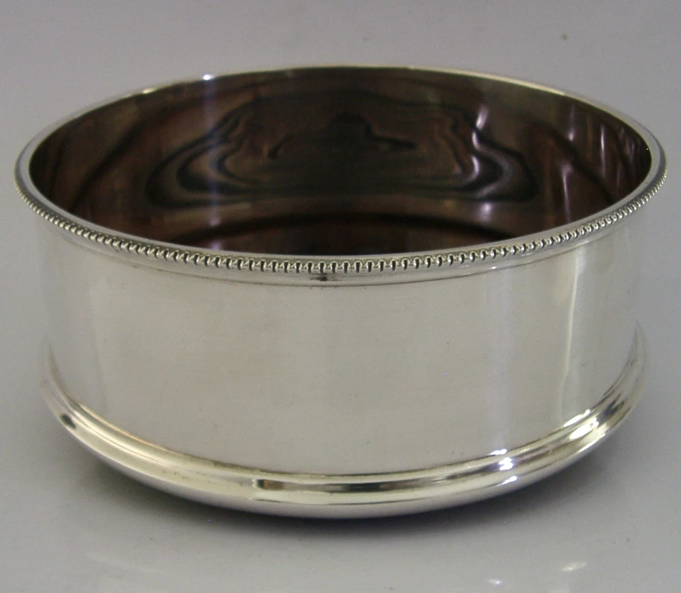 MINT LARGE STERLING SILVER CAMPAGNE WINE BOTTLE COASTER 1990 BARWARE 148g - Image 4 of 4