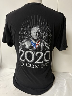 T-Shirt Trump 2020 Is Coming Men sz XL Black 2-Sided Trump w Armour Flag Tultex