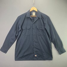 Dickies Work Shirt Long Sleeve Button Up M Navy Blue Twill Pockets 3052