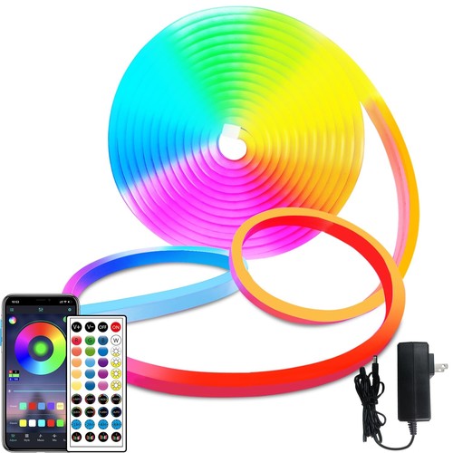 16.4ft neon LED Strip Lights with Remote APP Control IP65 Waterproof Flexible...