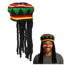 Nicky Bigs Novelties Rasta Hat with Fake Dreads – Adult Size Crochet Beanie w...