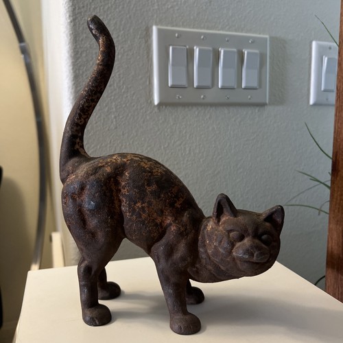 Vintage Cast Iron Cat Hubley Style 11 inch with Arched Back Doorstop Antique
