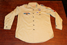 Boy Scouts of America BSA Men's Shirt Tan Large Sewn Patches Long Sleeve