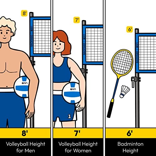 A11N Outdoor Volleyball and Badminton Combo Set - Includes Adjustable Blue
