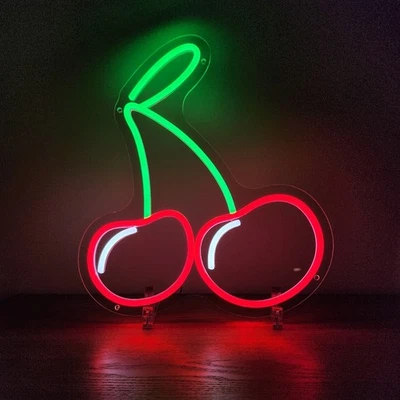 Cerises LED néon panneau lumière décoration USB dimmable cuisine café fête dé... - Photo 1/4