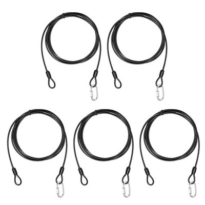 5Set 1/8'' Dia 6.6ft Security Steel Cable with Loops Black + Quick Links
