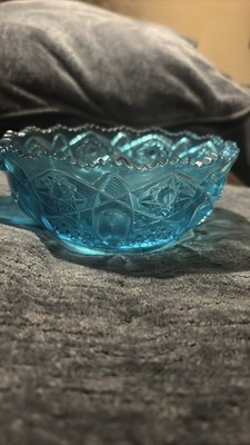 Smith Heritage Aqua Blue Glass Handled Nappy Bowl