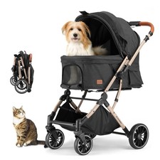 EchoSmile Pet Stroller, Reversible 4-Wheel Dog/Cat Stroller, Up to 50lbs, Black