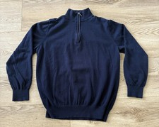 LL Bean Knit Sweater Mens Medium Navy Cotton Cashmere Quarter Zip Pullover