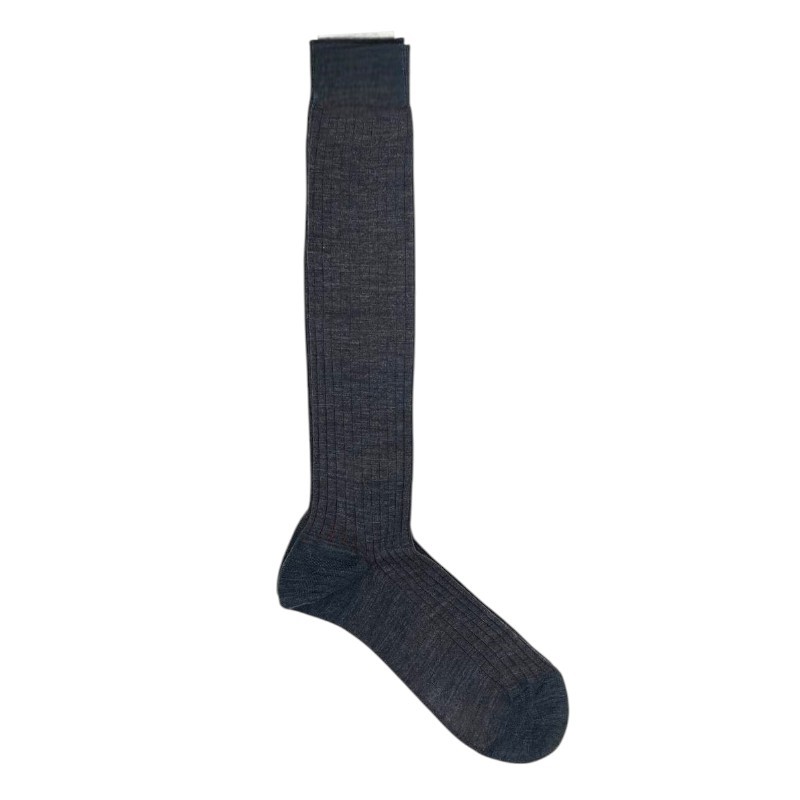 Men's Long Ribbed Socks 8/2 Red 63492G Vanisè In Gray Iron/Red Wool