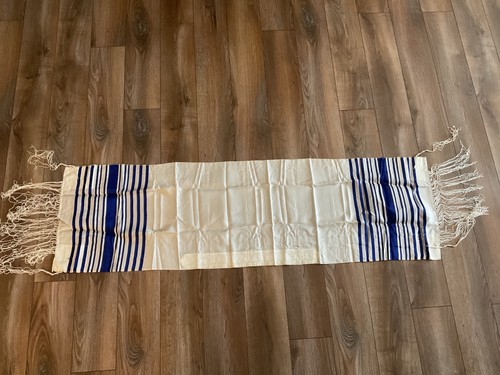 Vintage Jewish Tallit Prayer Shawl Blue  Stripes 60 x 18”