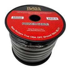 Bass Rockers 0 AWG 25 Feet OFC 100% Copper Power Cable Black Ground