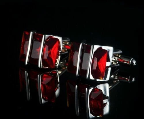 Dark Transparent Red Emerald Gemstone Special Men's High Polish Silver Cufflinks - Image 2 of 4