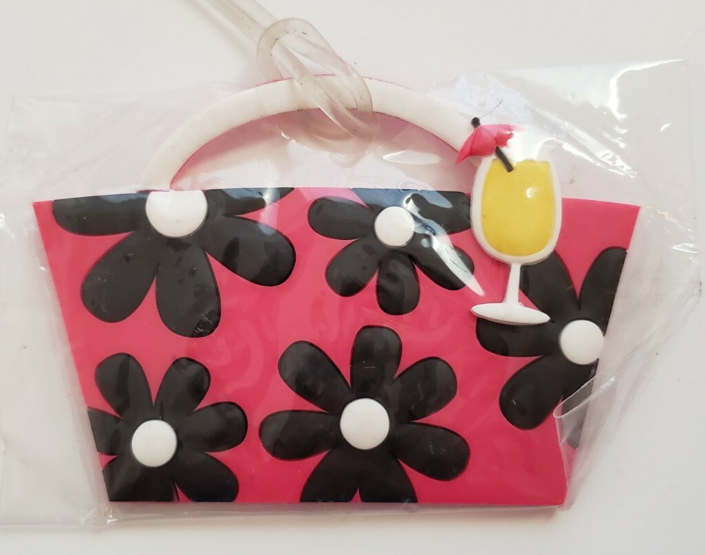 Ganz Black Floral Pink Tote Luggage Bag Tag 2.5×3.5