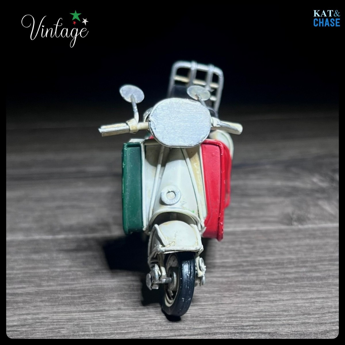 Vintage Tin Vespa Model Italian Scooter Motorcycle - White Green  display picture 1