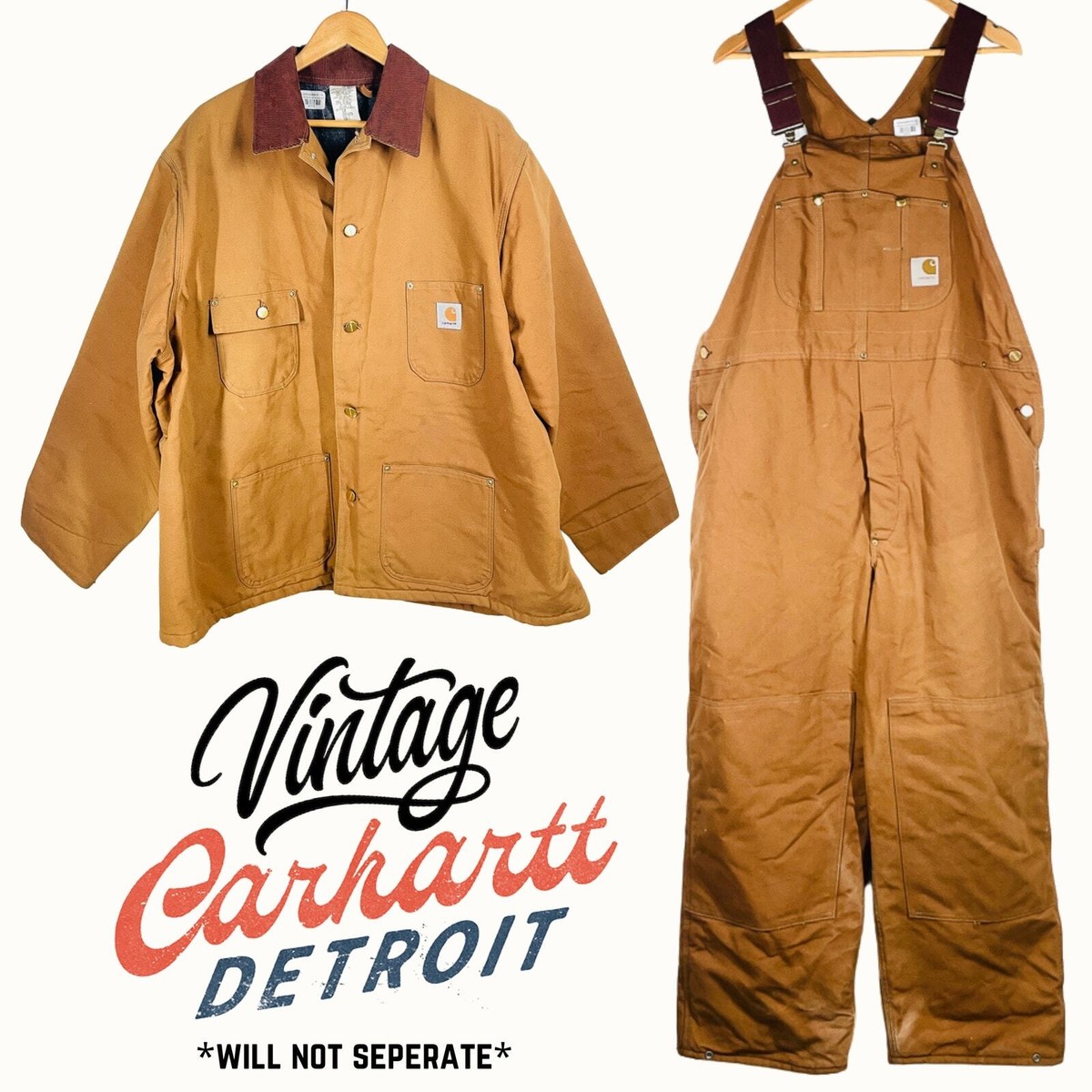 Vintage CARHARTT 2 Piece Set Mens Size 54 Brown Chore Coat Jacket