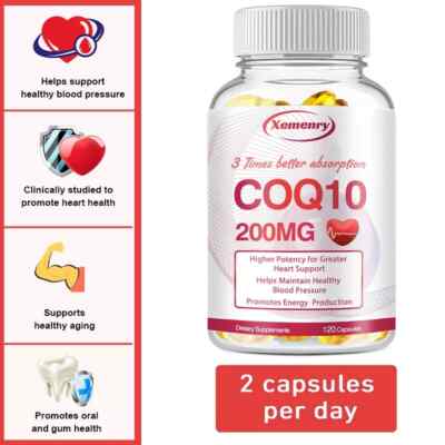 CoQ10 Kapseln 200mg - Nahrungsergänzungsmittel mit hoher Absorption, unterstützen die Herzgesundheit